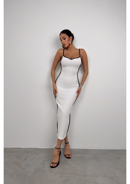 Biye Detay Askılı Kalp Yaka Elbise