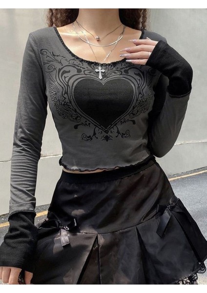 Y2K Harajuku Gotik Uzun Kol Crop Top