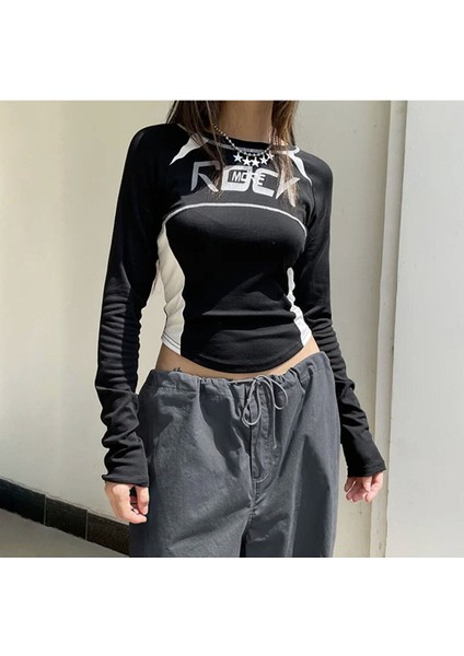 Y2K Harajuku Rock More Uzun Kol Crop Top