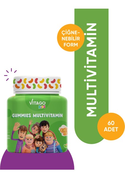 Kids Gummies Multivitamin Multimineral İçeren Çiğnenebilir Form Takviye Edici Gıda