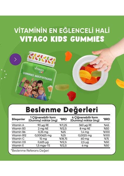 Kids Gummies Multivitamin Multimineral İçeren Çiğnenebilir Form Takviye Edici Gıda fırsatları