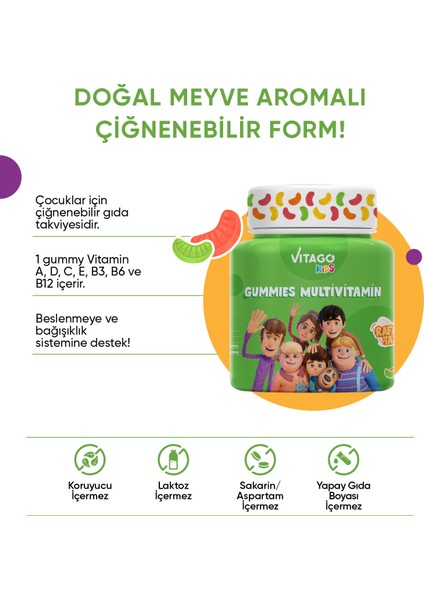 Kids Gummies Multivitamin Multimineral İçeren Çiğnenebilir Form Takviye Edici Gıda indirimleri