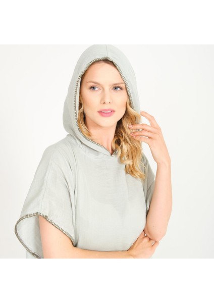 Unisex Müslin Kapüşonlu Surf Yetişkin Panço