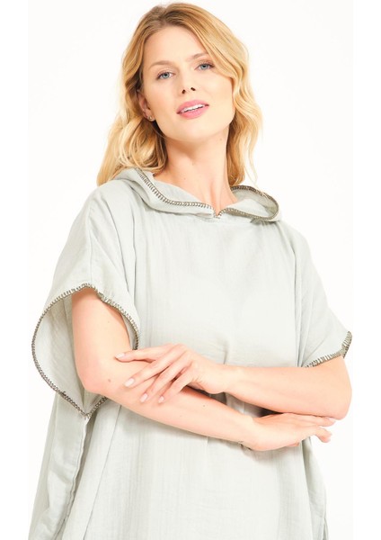 Unisex Müslin Kapüşonlu Surf Yetişkin Panço