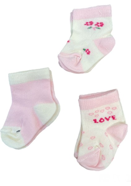 Love Çiçek Baskılı Yenidoğan Kutulu Çorap 3 Çift 6 Adet 0-3 Ay