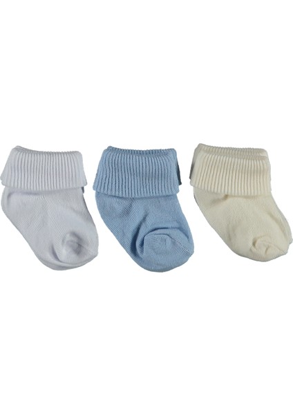 Kıvrımlı Düz Renk Erkek Yenidoğan Kutulu Çorap 3 Çift 6 Adet 0-3 Ay