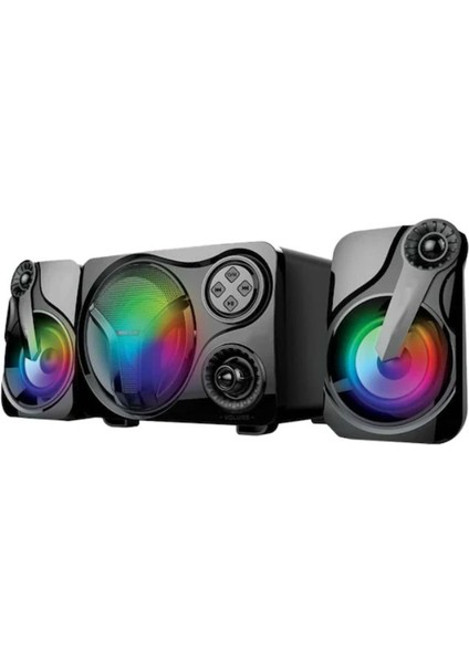 Coverzone Taşınabilir Speaker Bluetooth Yeni Nesil Hoparlör Bağlantı RGB Led Işıklı Radyo Özellikli Bluetooth Subwoofer 2.1 Ses Sistemi Masaüstü Veya Akıllı Cihazlara Bağlan