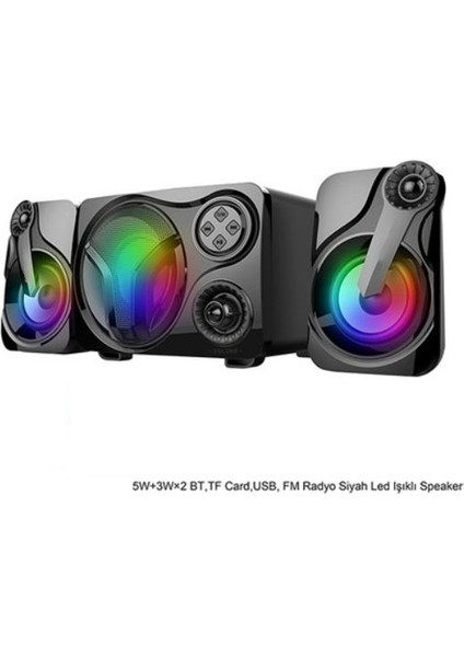 Coverzone Taşınabilir Speaker Bluetooth Yeni Nesil Hoparlör Bağlantı RGB Led Işıklı Radyo Özellikli Bluetooth Subwoofer 2.1 Ses Sistemi Masaüstü Veya Akıllı Cihazlara Bağlan