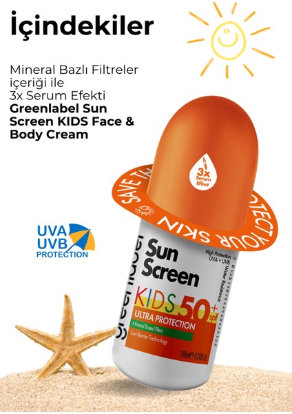 Greenlabel Yüksek Korumalı Kids Sun Spf 50 Mineral Bazlı Çocuklar İçin Güneş Koruyucu Krem 100 ml