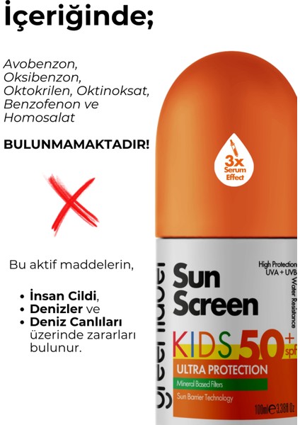 Greenlabel Yüksek Korumalı Kids Sun Spf 50 Mineral Bazlı Çocuklar İçin Güneş Koruyucu Krem 100 ml