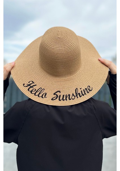Hello Sunshine Yazılı Hasır Şapka Camel Rş-23