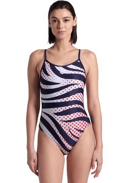 Multi Stripes Swimsuitalylace Back Kadın Yüzücü Mayosu 007158710