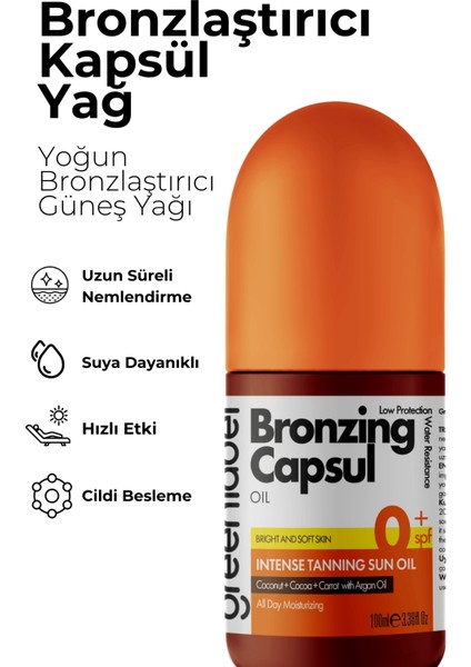 Greenlabel Bronzlaştırıcı Havuç, Kakao ve Hindistan Cevizi Yağı İçeren Bronzing Capsul Oil 100 ml