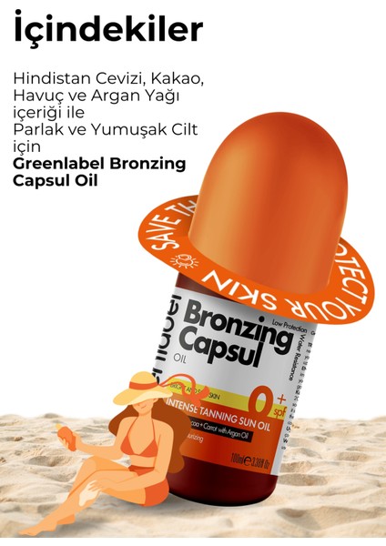 Greenlabel Bronzlaştırıcı Havuç, Kakao ve Hindistan Cevizi Yağı İçeren Bronzing Capsul Oil 100 ml