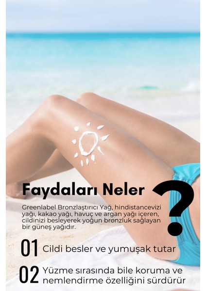 Greenlabel Bronzlaştırıcı Havuç, Kakao ve Hindistan Cevizi Yağı İçeren Bronzing Capsul Oil 100 ml