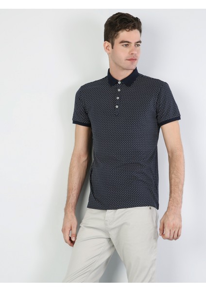 Regular Fit Polo Yaka Erkek Lacivert Kısa Kol Tişört Cl1040587