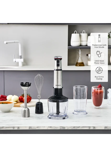 Inox Quick Mix Hız Ayarlı 1300W El Blender Set - 9637B