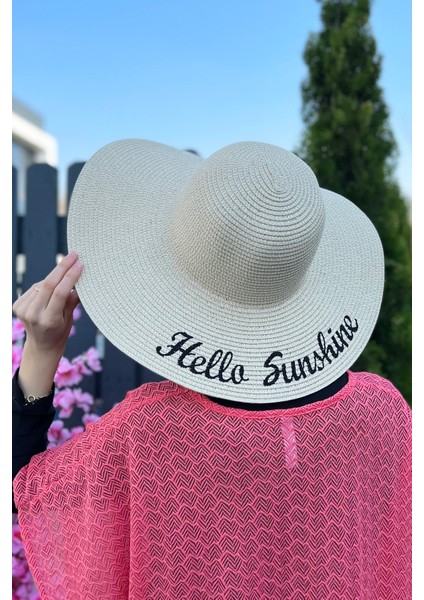 Hello Sunshine Yazılı Hasır Şapka Bej Rş-22