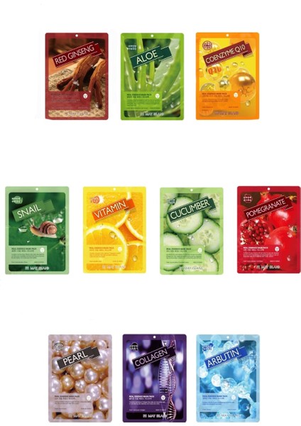 10'lu Karışık Yüz Maskesi Tüm Cilt Tipleri için 10 Farklı Özellik ve Nemlendirici Etki