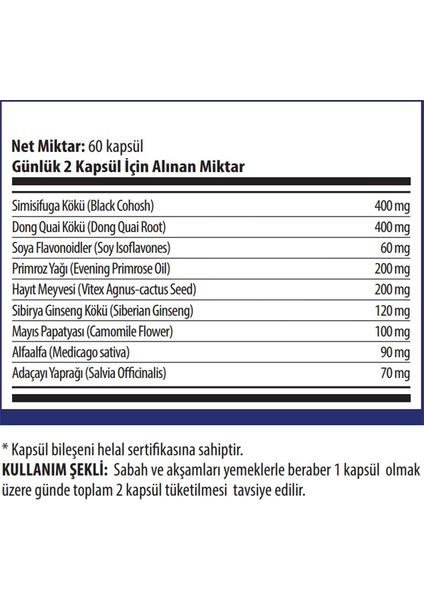 MENO FORMULA Adaçayı Yaprağı, Soya, Primroz Yağı, Dong Quai 60 Kapsül