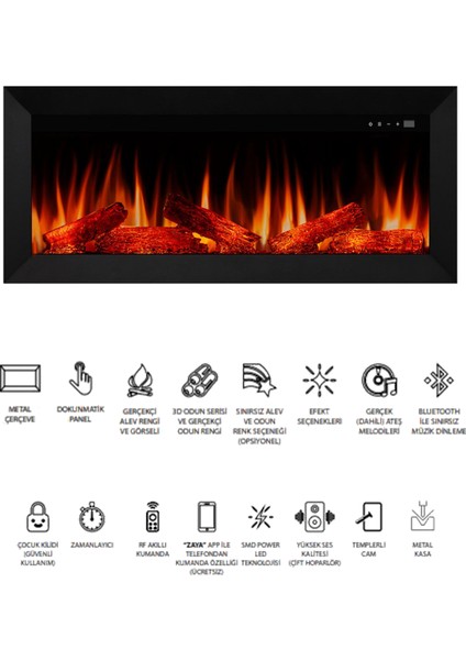 Magel 80 Derin - Isıtmasız Elektrikli Şömine Sınırsız Renkli Metal Çerçeveli fırsatları