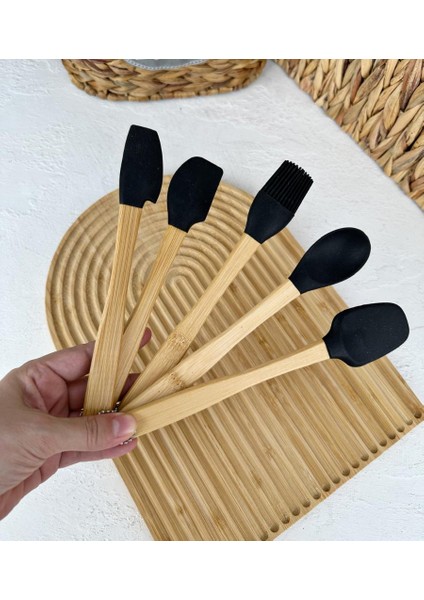 5'li Bambu Silikon Mini Spatula Seti Siyah