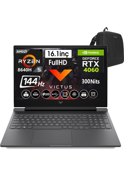 Hp Victus 16-S1028NT Amd Ryzen 5 8640HS 32GB Ddr5 512GB SSD 8GB/RTX4060 Freedos 16" 144 Hz Fhd IPS Taşınabilir Bilgisayar A1YT9EAW05+WEBLEGELSINÇANTA