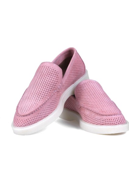 Kadın Pembe Süet Comfort Loafer Ayakkabı