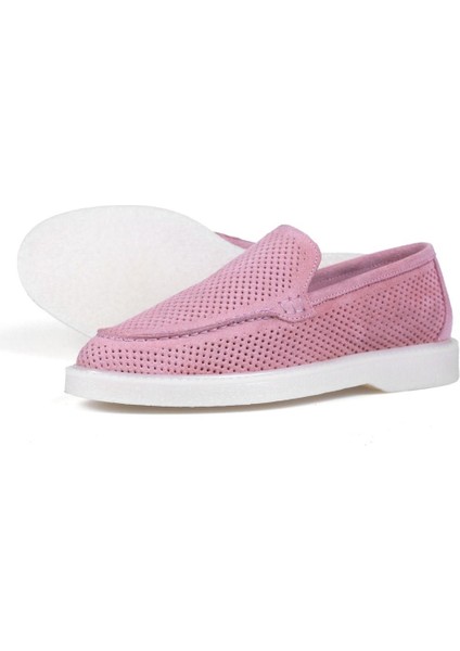 Kadın Pembe Süet Comfort Loafer Ayakkabı