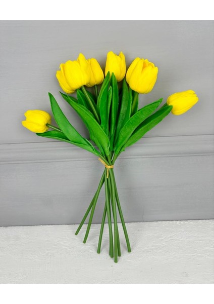 8'Li Yapay Islak Lale Buketi 1.Kalite Sarı