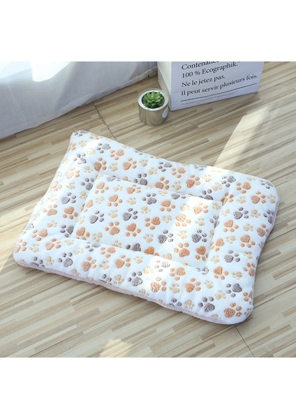 Bej Ayak Izleri Stili 48X34CM Kare Flanel Köpek Yatağı Sıcak ve Nefes Alabilen Yumuşak Yatak Matı - Küçük Orta Büyük Köpekler ve Kediler Için Pet Yatakları (Yurt Dışından)