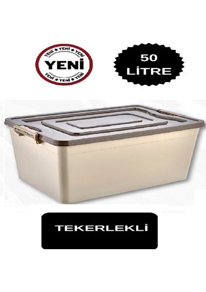 50 Lt Tekerlekli Saklama Kutusu 50 Lt Tekerlekli Saklama Kabı Büyük Tekerlekli Içi Gözükmez Bej Renk
