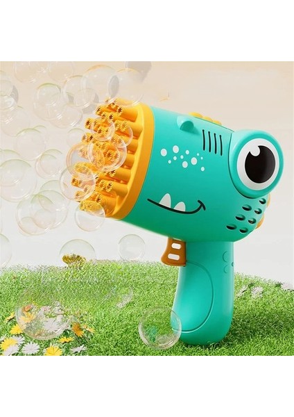 La Vie Design Yeşil Dinazor Pilli Oyuncak Köpük Makinesi 40 Delik Bubble Machine Çocuk Köpük Su Tabancası 15*15CM (Yurt Dışından)