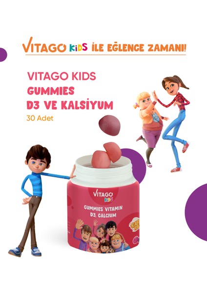 Kids Gummies Vitamin D3, Kalsiyum İçeren Çiğnenebilir Form Takviye Edici Gıda