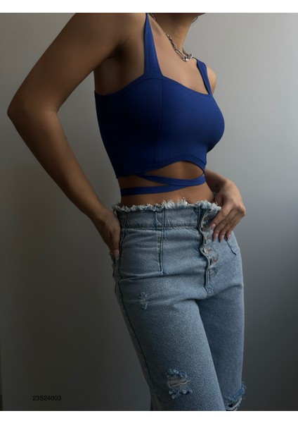 Bel Bağcıklı Crop Bluz