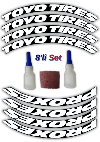 Toyo Tires & Proxes Otomobil Motosiklet 3D Araç Lastik Jant Yazısı Arma Sticker Şerit | 8'li Set