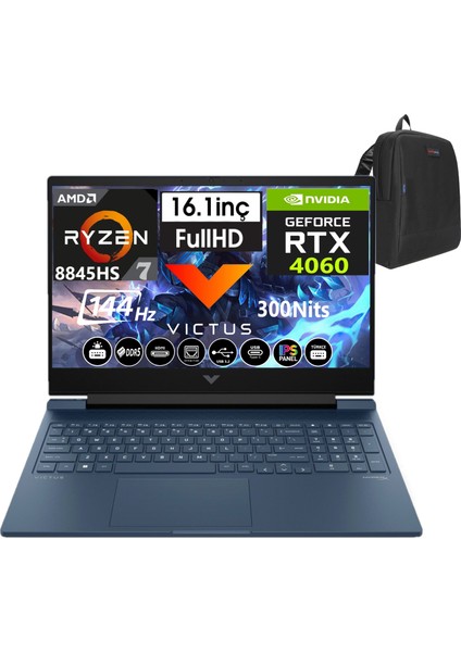 Victus 16-S1011NT Amd Ryzen 7 8845HS 96GB Ddr5 1tb SSD 8GB/RTX4060 WINDOWS11HOME 16" 144 Hz Fhd IPS Taşınabilir Bilgisayar 9Z791EAW38+WEBLEGELSINÇANTA