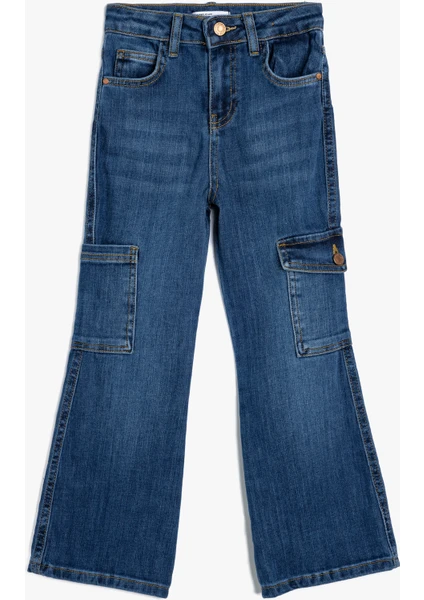 Geniş Paça Kot Pantolon Cepli Pamuklu - Wide Leg Jean