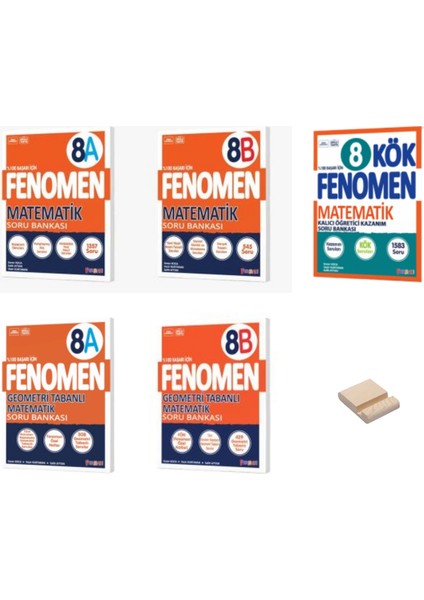 Fenomen Yayınları LGS 8. Sınıf A Serisi Matematik Soru Bankası - B Serisi Matematik Soru Bankası - Kök Serisi Matematik Soru Bankası 5'li Set + Telefon Tutucu