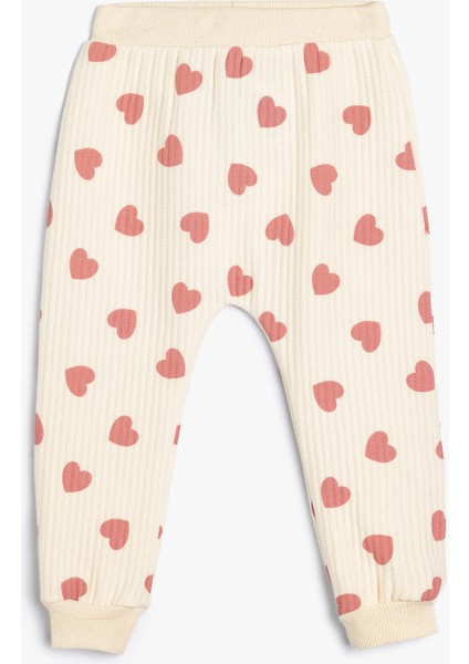 Eşofman Altı Ribanalı Kalp Baskılı Pamuklu