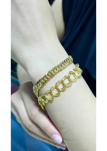 Süzme& Samanyolu Kampanya İkili Kombin Altın Bileklik 14 Ayar Altın