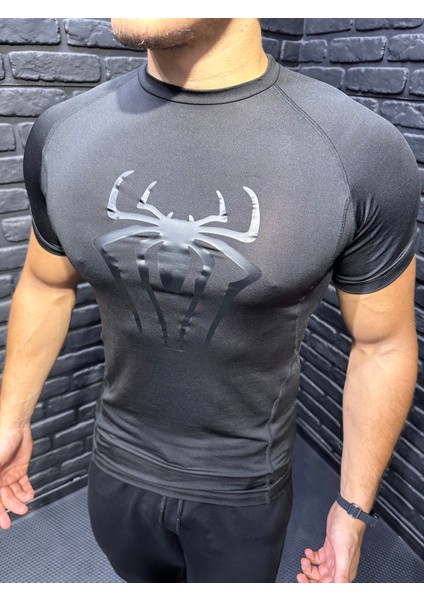 Erkek Spiderman Compression Tshirt Rash Guard Siyah Spor Tişört