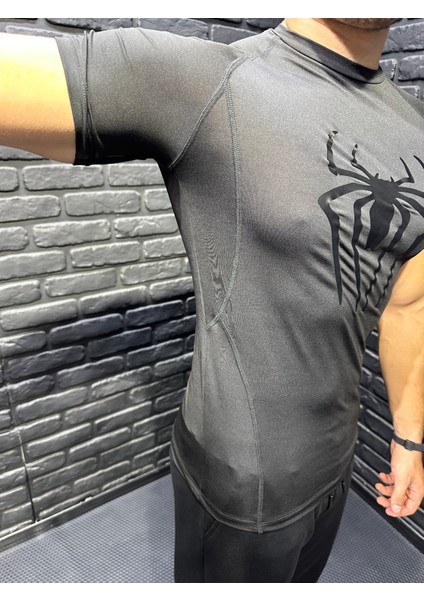 Erkek Spiderman Compression Tshirt Rash Guard Siyah Spor Tişört