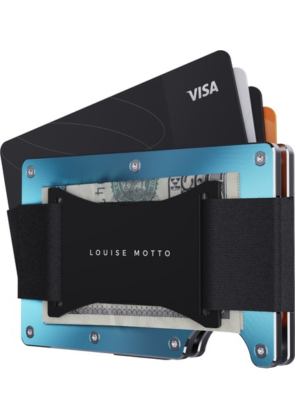 Louise Motto - Cardx - Shine Strap - Yeni Nesil Minimalist Cüzdan, Kartlık - Rfid Blocking, Kadın & Erkek (Blue)