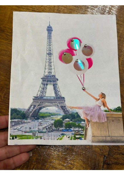 Eyfel Kulesi Paris Uçan Balonlu Arma Payetli Dikiş Giyim Aplike 23X19 cm