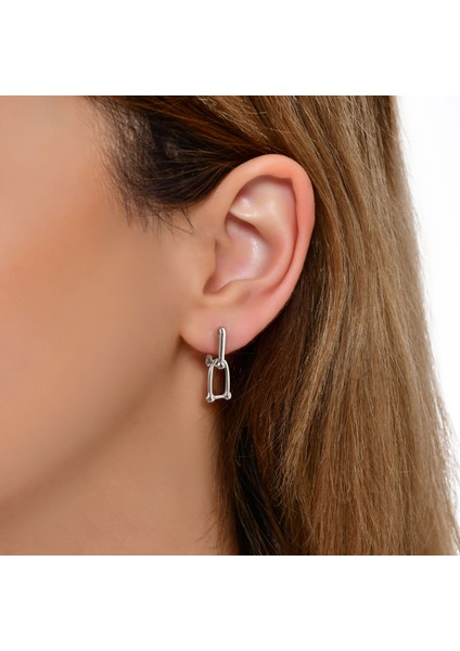 Ikili Ataç Sade 925 Ayar Gümüş Küpe Beyaz Renk fiyatları