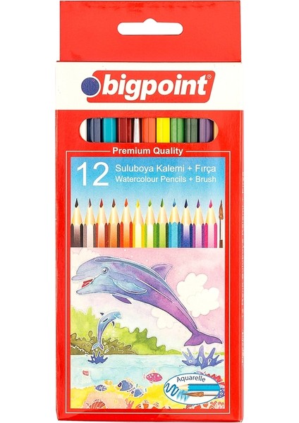 Aquarelle Boya Kalemi 12 Renk Fırçalı 12'li Kutu