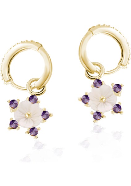 Çiçek Demeti 925 Ayar Gümüş Küpe Sarı Renk