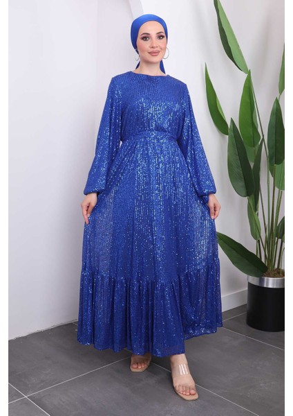 Saks Payetli Kolları Bağlamalı Abiye
