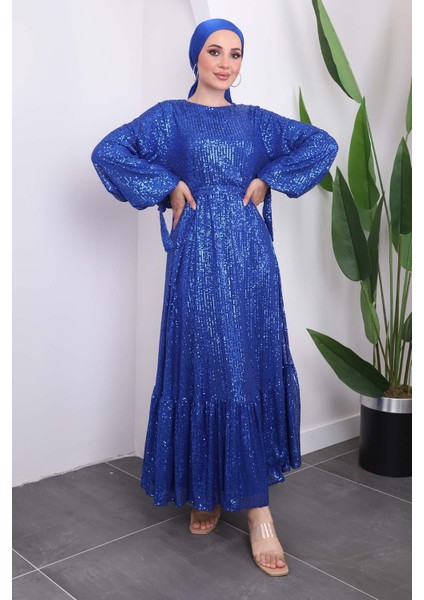 Saks Payetli Kolları Bağlamalı Abiye